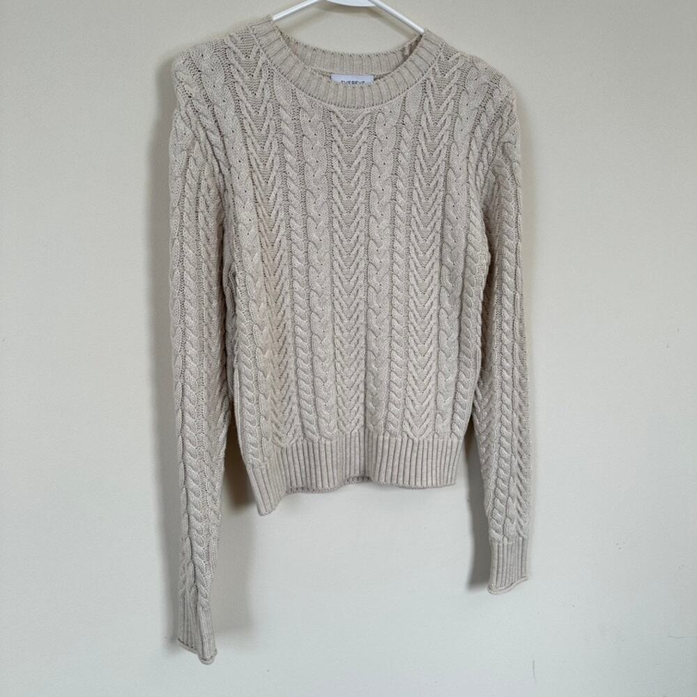 Evereve Sweater Womens XS Cable Knit Alexis Strong Shoulder Pullover Ivory - Picture 4 of 12